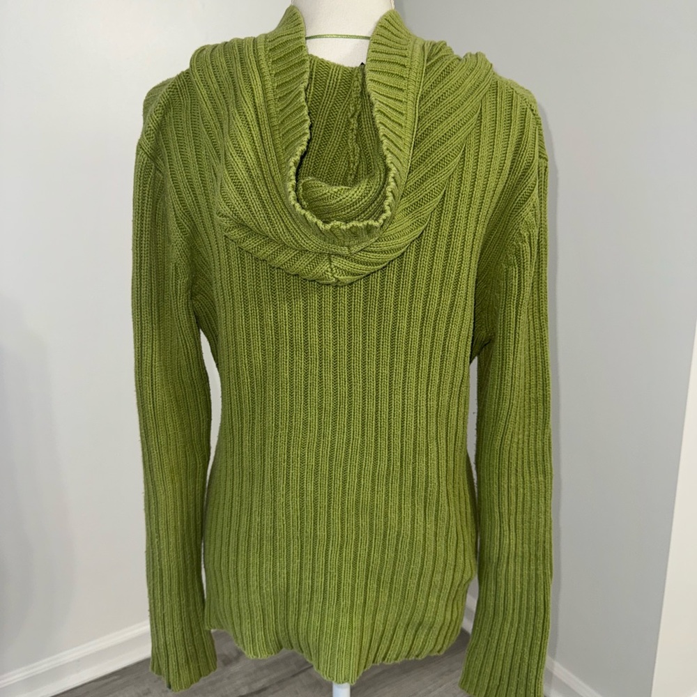 Style & Co Green Cable Knit Sweater XL Button Henley Collar Cozy - Picture 4 of 9